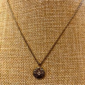 1928 Girls locket necklace, gold tone with rhinestones